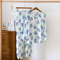 Nouvel ensemble pyjama d'été pour femme, imprimé, doux et mignon, coupe ample, manches longues et pantalon long, deux pièces, effet rajeunissant