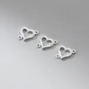 A1502 incroyable mode s925 argent sterling coeur charme <span class=keywords><strong>or</strong></span> argent <span class=keywords><strong>vermeil</strong></span> creux zircon connecteur pour collier bracelet fabrication - Product Image 4