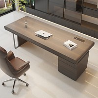 Bureau de direction ergonomique haut de gamme en placage de noyer, table de bureau moderne incurvée, montage facile, armoire de rangement pour usage domestique et commercial