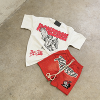 Ensemble de t-shirts vintage à imprimé puff et délavage acide pour hommes, streetwear, strass, manches courtes, survêtement, été, décontracté, sport, deux pièces