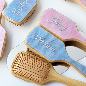 LOGO personalizzato durevole pettine per capelli in acetato modello rosa con manico in bambù per massaggio al cuoio capelluto spazzola per capelli - Product Image 3