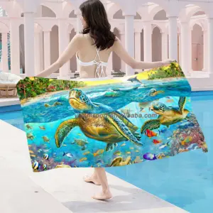 Turtle Roaming Dolphin Leaping Over Marine Life Pattern Series Beach towel