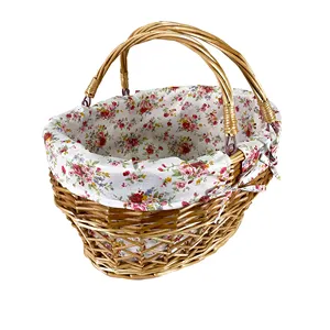 Cesta de decoração feita à mão para o ar livre, 2 conjuntos de cesta de decoração para casa e piquenique com alça de tecido