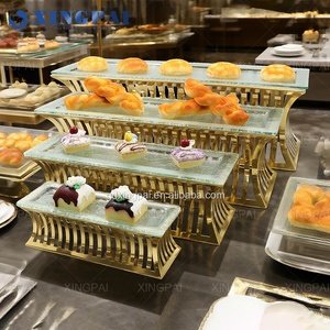 XINGPAI - Juego de Soportes Elevadores para Buffet de Acero Inoxidable Dorado, Soporte de Exhibición de Alimentos de 3 Niveles para Buffet, Bodas y Restaurantes - Product Image 1