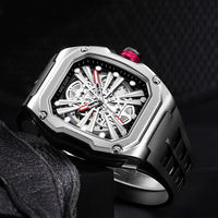 Reloj Mecánico Automático MEGIR 8607 Oficial para Hombre, Diseño Tonneau, Doble Esqueleto, Resistente al Agua, Reloj Masculino Moderno