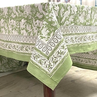 Nappe de table vintage 100% coton, imprimé floral vert et blanc, pour la décoration de la salle à manger, style ferme