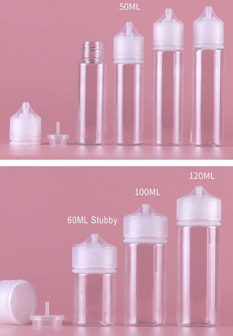 product-750-1078 Hot Sale 30 ml 60ml 100ml 120ml V3 PET Plastic Dropper Bottle with Child Resistant Caps & Tamper Evident Break-Off Bands