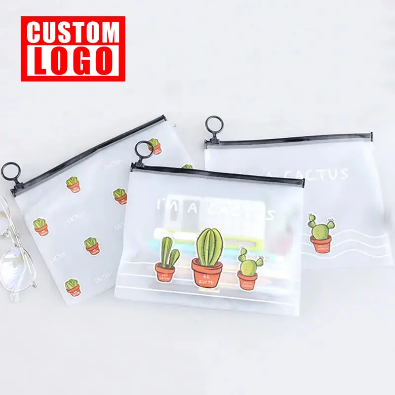 Logo personalizzato Maleta Maquiagem LOGO personalizzato cartone animato Cactus trasparente portatile piccola chiara borsa cosmetica carino Eco Friendly trucco B