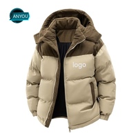 Veste d'hiver matelassée ANYOU personnalisée pour homme, à capuche, décontractée, chaude, en coton, doublée de polaire épaisse, avec fermeture éclair sur le devant, parka résistante au froid