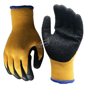 工厂10号涤棉皱纹乳胶手掌涂层防水安全工作手套