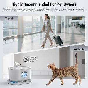 Fontaine à eau <span class=keywords><strong>sans</strong></span> fil pour animaux de compagnie de 2,5 L pour chats et chiens, surveillance du niveau d'eau, fenêtre, batterie rechargeable, avec filtration - Product Image 6