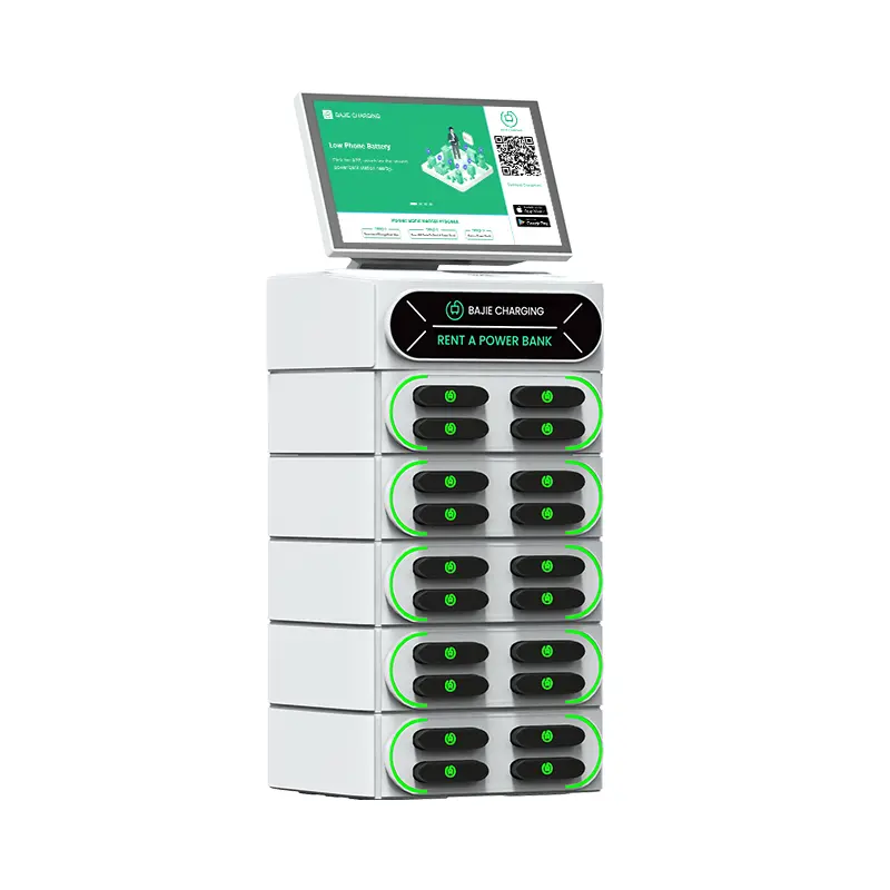 20 Slots Touch-screen Integrated Stack Power Bank Sharing Rental Kiosk Station with Embedded POS vending Machine Fast Charging