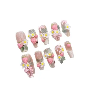 Faux ongles à presser en acrylique certifiés CE, 3D, longs, French rose, pointe moyenne, orchidée, logo personnalisé - Product Image 4