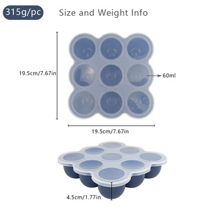 Vente en gros de moules à glace ronds en silicone de qualité alimentaire Conteneur de stockage d'aliments pour bébés fait maison Bacs à glaçons à 9 grilles <span class=keywords><strong>avec</strong></span> couvercles - Product Image 5