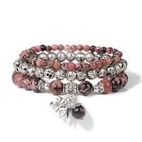 Lot de Bracelets Tendance en Pierres Naturelles Perles d'Améthyste et d'Howlite 4mm 6mm 8mm avec Breloque Éléphant Superposée pour Femmes et Hommes