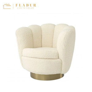 Blush <strong>Scalloped</strong> Swivel Modern Gold Base Armchair Velvet Single Sofa <strong>Chair</strong> for Living Room Club Bedroom - Product Image 2