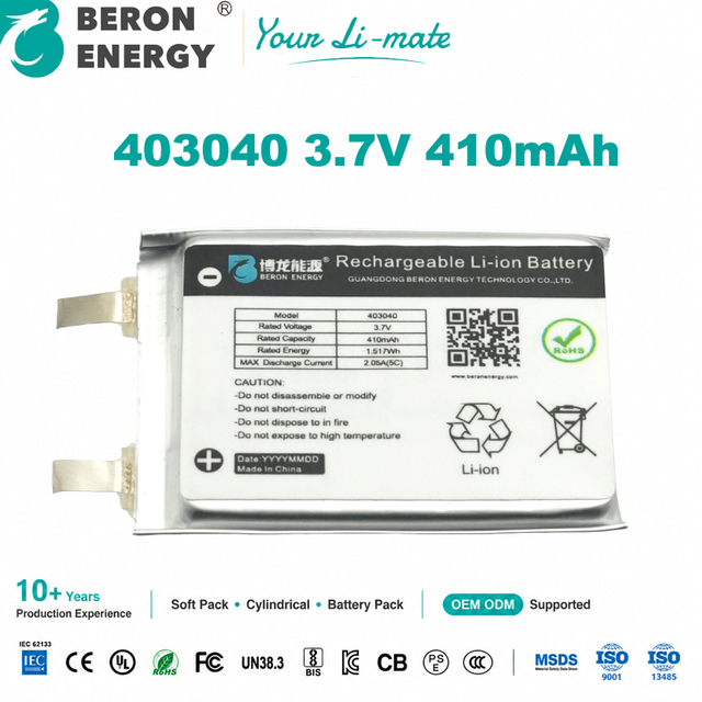 3.7V 403040 LiPo Battery Cell 410mAh Ultra Thin Lithium Polymer Rechargeable Battery for Wearable Medical Smart Device IoT OEM