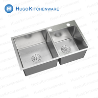 Évier de cuisine moderne de luxe en acier inoxydable 304 à double cuvette 80*45 au-dessus du bâti Évier de cuisine moderne en acier inoxydable 304