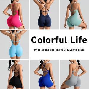 룰루 사용자 정의 원활한 원피스 요가 스포츠 브라 야외 미용 백 엉덩이 피트니스 바디 수트 스트랩 통기성 솔리드 복숭아 - Product Image 2