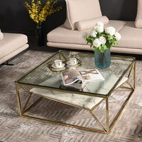 Tables basses de luxe en or, style moderne, marbre et verre, meubles en acier inoxydable, salon, style nordique, table centrale carrée