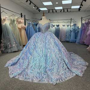 Robes de Quinceañera scintillantes bleu ciel Dy8525, dentelle et perles, robe de bal formelle pour anniversaire, Vestidos De 15 Anos, robe Jancember - Product Image 5