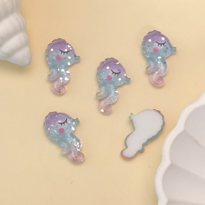 100 pièces Bling coquillage hippocampe dessin animé océan résine Cabochons pour téléphone coquille déco artisanat bijoux chapeaux pinces à cheveux accessoires - Product Image 3