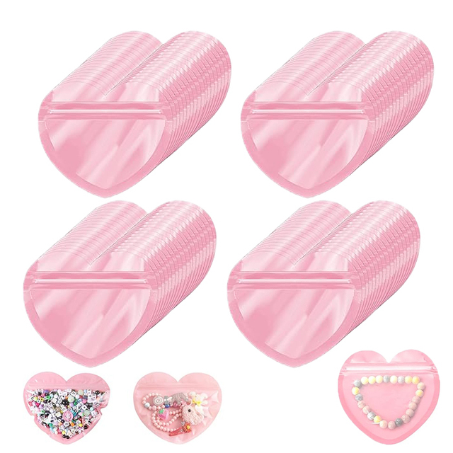 Customizable Heart-Shaped Reusable Moisture Proof Pouch with Zipper Top for Jewelry Accessories & Pet Food Gifts Multiple Colors