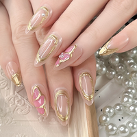 Nouvelle Arrivée Printemps-Été Faux Ongles Effet 3D Amande pour Femme Usage Quotidien Personnalisé Marque Privée Manucure Brillante à Coller