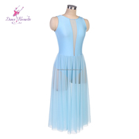 Robe longue en spandex bleu pâle avec filet, costumes de danse lyrique, robe de danse contemporaine, 25114