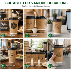 Gobelets à café jetables à double paroi en papier ondulé, vente en gros, compostables, revêtement PHA/PLA/PE, impression personnalisée, service alimentaire - Product Image 5
