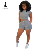 Conjunto de Shorts con Logotipo Personalizado Yanzhui, Ropa de Verano para Mujer, Top Corto de Manga Corta + Shorts de Cintura Alta, Conjunto de 2 Piezas para Mujer