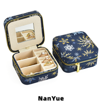 Boîtes à bijoux de voyage de Noël en gros avec miroir, fermeture éclair, en tissu carré, étui portable pour organiser les bijoux, idéal pour les cadeaux de fêtes