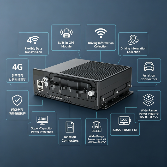 Hik Vehicle Mobile DVR AE-MD5043 4 Channel MDVR with ADAS EKM DI 3G 4G WIFI GPS