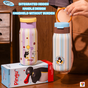 Bouteille isotherme OOWOV Cartoon Pingu 500ml en acier inoxydable avec couvercle et paille, idéale pour les cadeaux et comme gobelet pour enfants - Product Image 5
