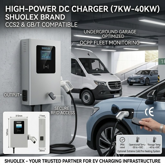 Commercial 20KW 40KW DC Fast EV Charger Station CCS2 GBT Wall-mount Smart Electric Vehicle Fast Charging Box with RFID