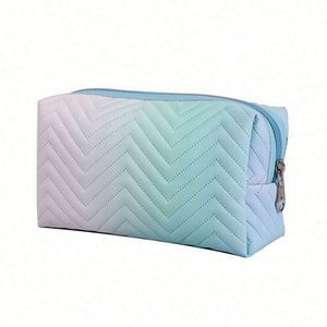 Grande trousse de toilette en cuir PU pour femme, grande capacité, couleur dégradée, trousse de maquillage - Product Image 1