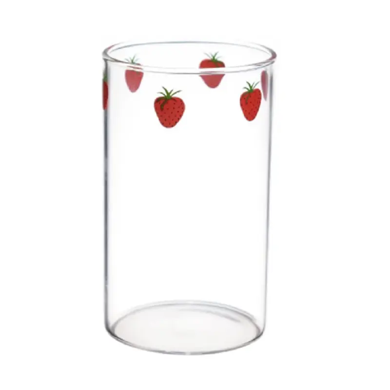 300ml Strawberry Cute Drinking Glasses Cup With Straw Creative Transparent Heat Resistant Glass Nana