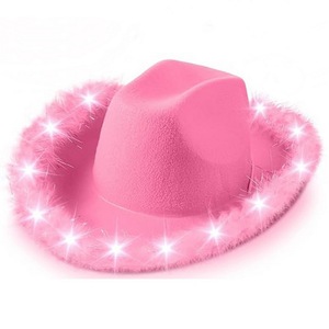Sombrero de Vaquero con Plumas y <span class=keywords><strong>Boa</strong></span> Rosa LED - Product Image 1