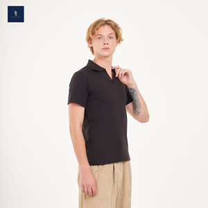 เสื้อโปโลคอวีสีดำสำหรับผู้ชายเสื้อวาฟเฟิลแฟชั่นลำลองแขนสั้นป้องกันการพอง - Product Image 5