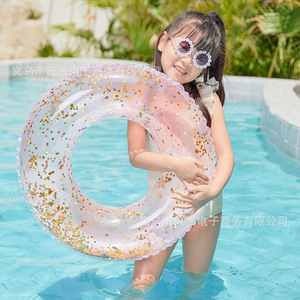 Xiaolu <b>Inflatable</b> Swimming Ring Pink Sequin Star Pattern Round <b>Float</b> For <b>Pool</b> Water Park Adult Unisex Thickened 0.20mm PVC - Product Image 4