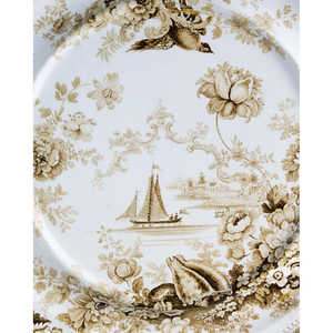 Plateau rond moderne de luxe Gabriella P. avec décoration de bateau gris, plaque en céramique personnalisable pour hôtels, motif ovale poli - Product Image 3