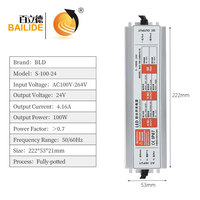 Alimentation à découpage étanche Bailide 12V 8.3A/24V 4.1A pour extérieur, efficacité 85% pour bandes LED, caissons lumineux et sécurité
