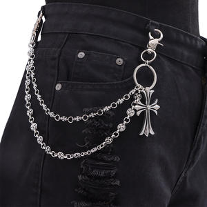 Double Layer <b>Cross</b> Waist <b>Chain</b> Tibetan Silver Denim <b>Chain</b> For Casual Wear With Double Ring Clips - Product Image 2