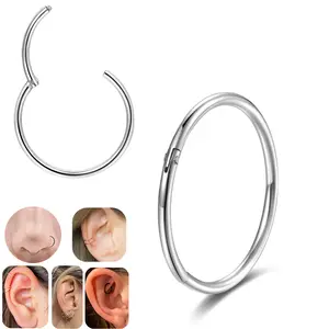 Moda sıcak titanyum çelik burun halkaları Huggie Hoop menteşeli Segment küpe kıkırdak Helix Tragus kulak Piercing dudak yüzükler 6mm-14mm