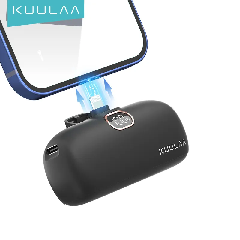 Kuulaa Mini Portable Charger USB-C Power Bank 5000mAh Ultra Compact LCD Display Battery Pack Backup Charger for iPhone iPad