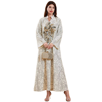 Abaya à col montant imprimé léopard avec broderie de paillettes, Kaftan de Dubaï, Robe longue musulmane