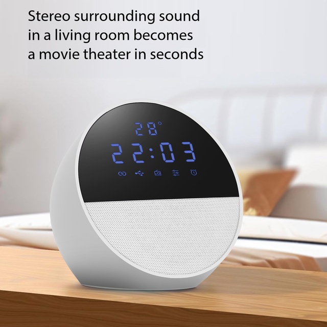 Portable Bluetooth Speaker Digital Display Alarm Clock FM Radio Wireless Stereo Mini Boombox USB TF Card Bedside Audio Speaker