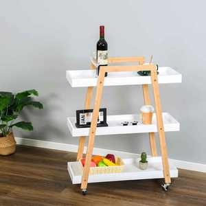 3-Tier Bamboe Keuken Rollende Kar Verwijderbare Houten <span class=keywords><strong>Trolley</strong></span> Eiland Kar, Utility Kar Multi-Layer Opslag Plank Rek Op Wielen - Product Image 4