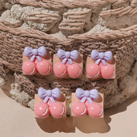 Breloques de téléphone personnalisables en résine, motif cerise et nœud kawaii, peintes à la main, à dos plat, pour la décoration du jour du poisson d'avril