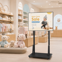 Écran publicitaire LCD intelligent portable de 65 pouces avec quatre bords égaux, support mobile pour promotion en magasin